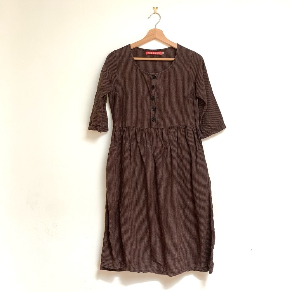 Pyne & Smith No.12 Linen Dress in Gingerbread Stripe